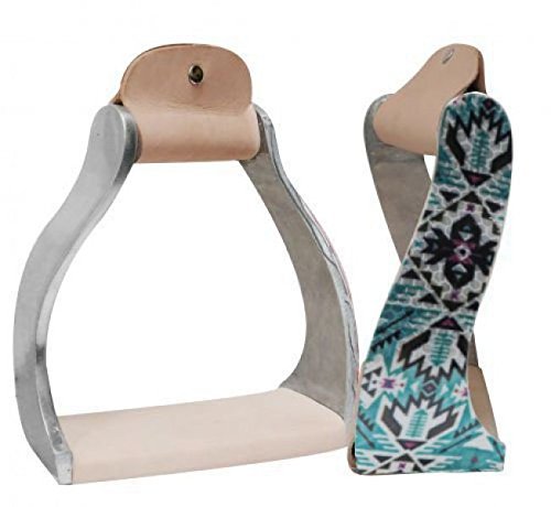 Showman Lightweight Twisted Angled Aluminum Stirrups w/Shimmering Teal Aztec Print