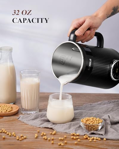 KIDISLE 32oz Automatic Nut Milk Maker Machine, Self-Cleaning & Delay Start | 8 in 1 Plant-Based Beverage Maker for Almond, Soy, Oat, Coconut & Rice Paste / No Soaking / 2H Keep Warm / Boil Water
