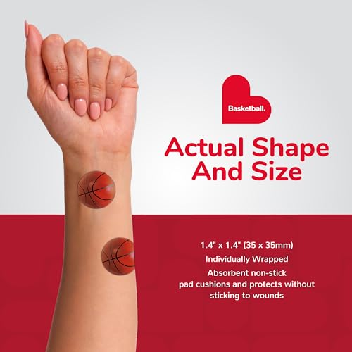 BioSwiss Bandages, Basketball Shaped Self Adhesive Bandage Set, Latex Free, Sterile Wound Care, 24 Count - size: 24-Count Box, style: Basketball