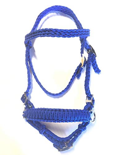 pony bitless bridle horse tack side pull hackamore royal blue