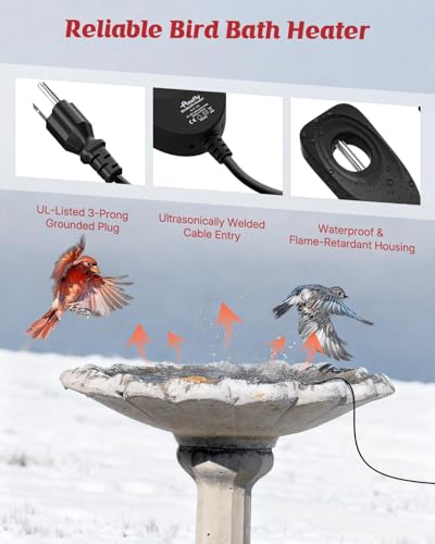 Pawfly 50 W Bird Bath Heater for Outdoors, Birdbath Heater with Thermostat