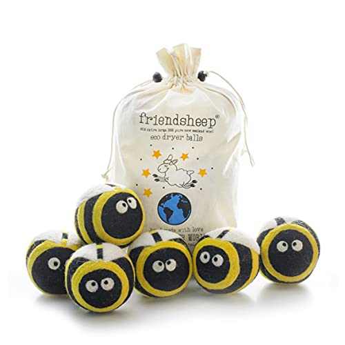 Friendsheep Wool Dryer Balls, Organic Reusable Fabric Softener Alternative for Laundry, Handmade, Fair Trade, Hypoallergenic, Eco-Friendly, Plastic-Free (6 Pack XL – Busy Bees) | Reusable fabric softener alternative Organic wool, handmade, fair trade, hyp