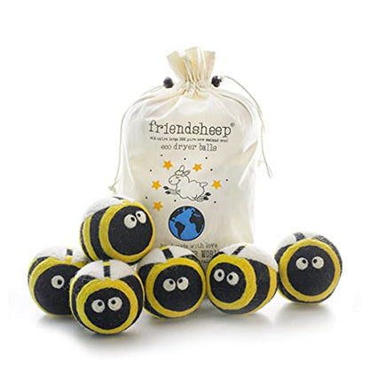 Friendsheep Wool Dryer Balls, Organic Reusable Fabric Softener Alternative for Laundry, Handmade, Fair Trade, Hypoallergenic, Eco-Friendly, Plastic-Free (6 Pack XL – Busy Bees) | Reusable fabric softener alternative Organic wool, handmade, fair trade, hyp