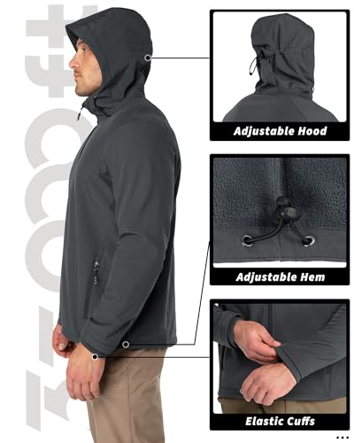 33,000ft Men's Hooded Fleece Lined Rain Shell Jacket Waterproof Lightweight - color: Dark Grey, size: Large
