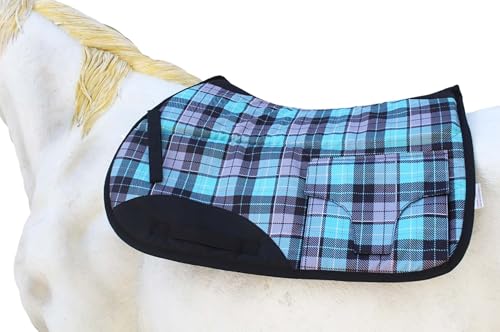Horse English All-Purpose Neoprene Shock Absorbing Plaid Saddle Pad 72TS29 - color: Turquoise Plaid