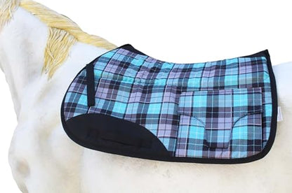 Horse English All-Purpose Neoprene Shock Absorbing Plaid Saddle Pad 72TS29 - color: Turquoise Plaid