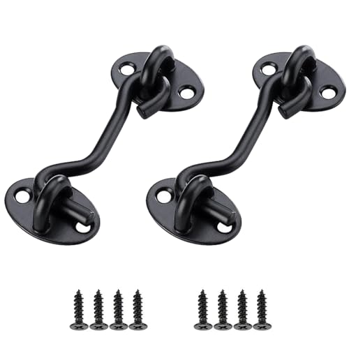 2 Pcs Barn Door Lock, 3 inch Steel Hook and Eye Latch for Door, Black (Pack of 2) - size: 3 Inch (Pack of 2)