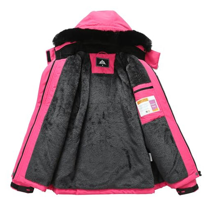 MOERDENG Women's Warm Winter Coat Insulated Snowboarding Jacket - color: Rose Red, size: Small