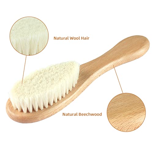 Elfzone Baby Hair Brush Comb Set 4PCS Wooden Bristle Cradle Cap Brush Gift | wooden brush set, soft goat bristle hair brush, silicone cradle cap brush, beech handle comb, ideal gift