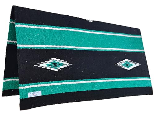 Majestic Ally 36"x 34" Navajo Design Acrylic Saddle Blanket -2.4 lbs (Turquoise Green and Black) - color: Turquoise Green and Black