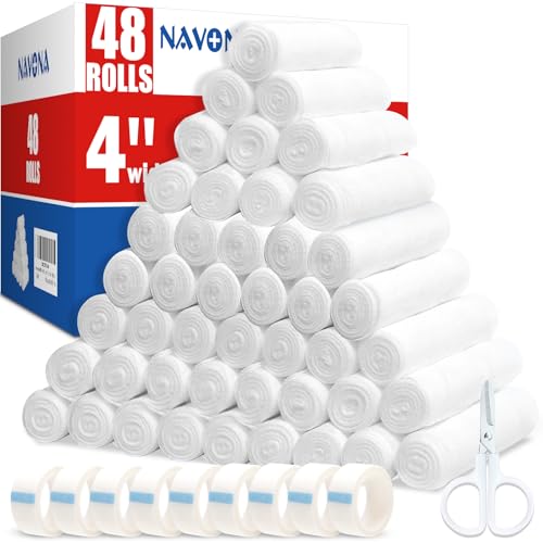 Navona 48 Pack Gauze Rolls 4 in x 4.1 Yards, Individually Wrapped Rolled Gauze Breathable, Mummy Wraps, Guaze Wrap Roll for Wounds - color: Pack of 48