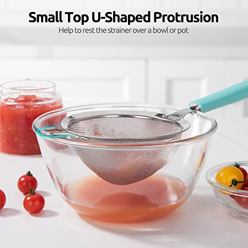 18/8 Stainless Steel Mesh Strainer: U-Taste 5.5 Inch Kitchen Fine Mesh Sieve Food Colander with Riveted Sturdy Silicone Handle and 30 Mesh Hole for Straining Flour, Pasta, Fruit, Quinoa(Aqua Sky) - color: (1) Aqua Sky, size: Medium (5.5 x 13 in)