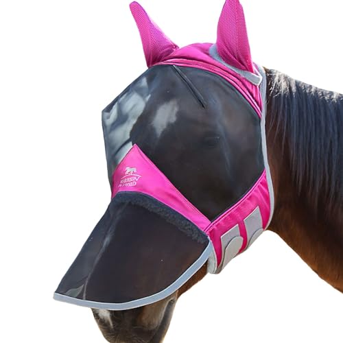Harrison Howard CareMaster Pro Luminous Horse Fly Mask Large Eye Space Long Nose with Ears UV Protection for Horse Flamingo XL Extra Full - color: Flamingo, size: X-Large (Warmblood)
