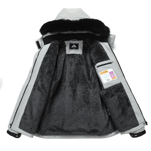 MOERDENG Women's Warm Winter Coat Insulated Snowboarding Jacket - color: Light Gray, size: Small