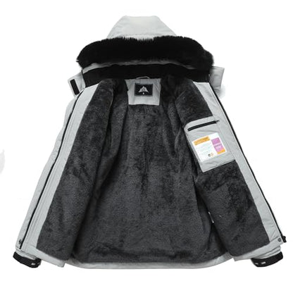 MOERDENG Women's Warm Winter Coat Insulated Snowboarding Jacket - color: Light Gray, size: Small