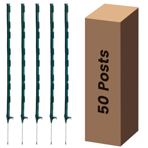 Electric Fence Posts 50 Pack, Green 48 inch Step in Fence Posts - color: Green, size: 48 INCH-50 PCS