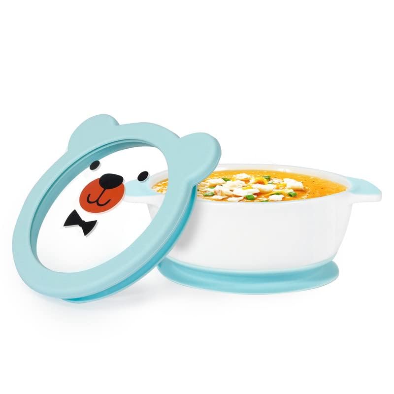 MR. CHOU Ceramic Baby Bowls with Suction Base, Infant Led Weaning Supplies with BPA Free Airtight Lid & Handles for Babies Self-feeding, 100% Food Grade Kid Bowls, Microwave & Dishwasher Safe, Blue - color: Blue-C
