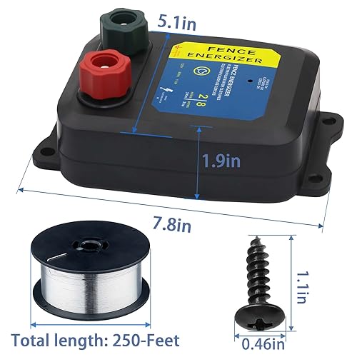Electric Fence Energizer Plus 250,Electric Fence Charger and 17 Gauge Spool Aluminum Wire PE2 0.10 Joule,Livestock Fence Chargers for Containing Pets and Keeping Out Small Nuisance Animals - color: 0.10 Joule With accessories