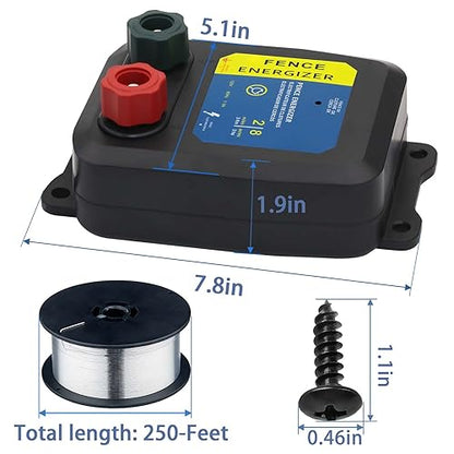 Electric Fence Energizer Plus 250,Electric Fence Charger and 17 Gauge Spool Aluminum Wire PE2 0.10 Joule,Livestock Fence Chargers for Containing Pets and Keeping Out Small Nuisance Animals - color: 0.10 Joule With accessories