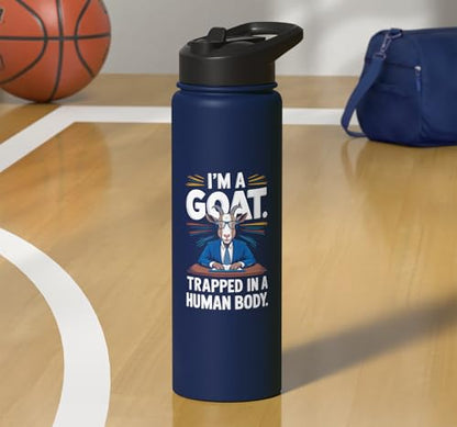 I´m A Goat Trapped In A Human Body Coat Pygmy Goat Farmer Stainless Steel Insulated Water Bottle - color: Navy Blue