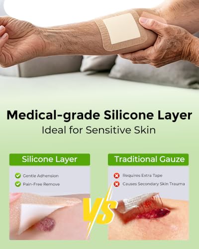 Silicone Foam Dressing 3x3 with Adhesive Border Waterproof 10 Pack - size: 3" x 3"(10 PCS)