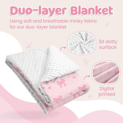 SANDJEST Pink Bow Minky Blanket 30 x 40 Inches, Gift for Christmas Birthday - color: Bow