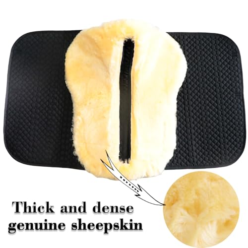 Woolous Dressage Saddle Pad, English Saddle Pad with Sheepskin Trim, Lambskin Wool Fleece Lining, Square Saddle Pad for Equestrian Riding, Comfortable & Shock Absorbing - color: Black/Beige