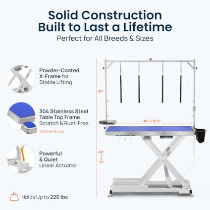 KANIS Professional Electric Dog Grooming Table - Heavy Duty - color: WHITE, size: 49"