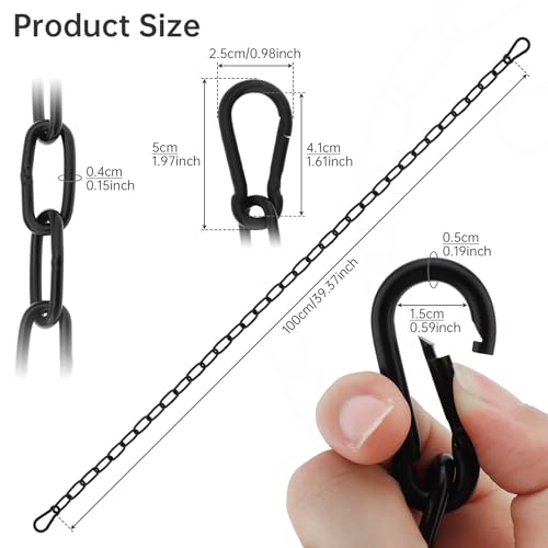 39 inch Gate Chain Lock with Both-Ended M5 Carabiners,Chain Dia 4 mm,Black - size: 39" x 5/32"