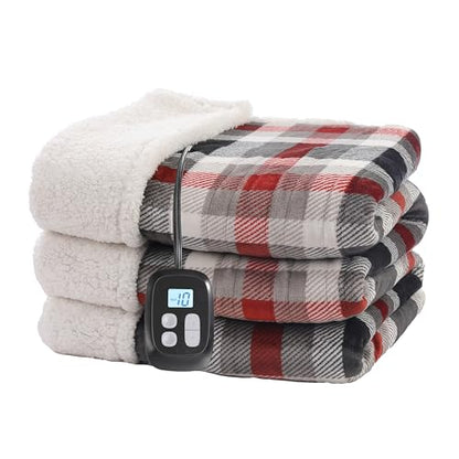 Electric Heated Blanket 72"×84" Full Size, Sherpa & Plush-Soft for Couch, Study, Bed, 4 Heat Settings & 10H Auto-Off, Energy Efficient, Black and Red Checkered Pattern - color: 25-black and Red Checkered Pattern, size: Full Size ( 72"x84" )