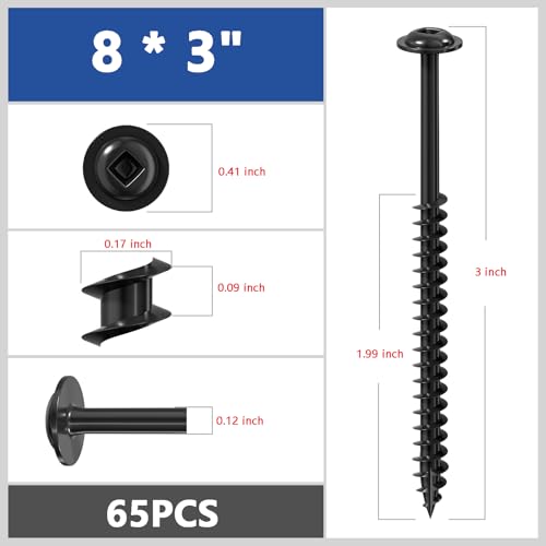 Wensilon (Black) Pocket Hole Screws # 8 * 3" 60pcs 1lbs Square Hole Wood Screws and Round Head Square Hole self Tapping Screws are Suitable for Wooden use.150MM,60MM Drive bit Included. - color: Black, size: 8*3"