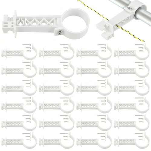 Pangda 24 Pcs Pipe Clamp Insulators Electric Fence T Post Insulators Tube Post Holds Conductors Mounted Hole Panels for Electric Fence Wire for Round Tubing (White) - color: White