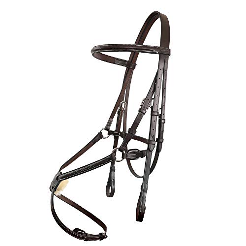 Exion Fancy Stitched Figure 8 Hunter Bridle with Laced Reins – Raised Veg-Tanned Leather English Jumping Bridle Set for Horses – Classic Mexicana Split-Poll Equestrian Show Tack, Pony Cob Full