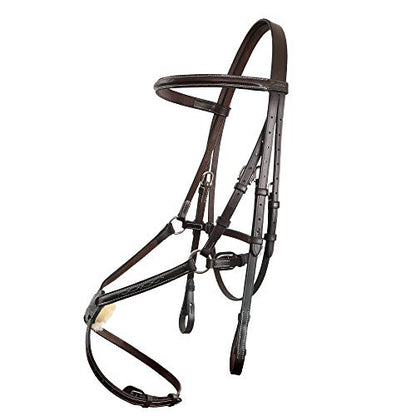 Exion Fancy Stitched Figure 8 Hunter Bridle with Laced Reins – Raised Veg-Tanned Leather English Jumping Bridle Set for Horses – Classic Mexicana Split-Poll Equestrian Show Tack, Pony Cob Full