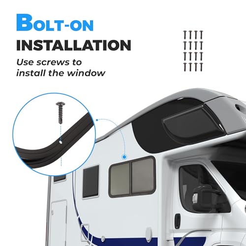 HECASA 35" W X 22" H RV Window Teardrop Horizontal Slide RV Window W/Trim Ring & Net Screen Fit for 1-1/2" Wall Cargo Travel Trailer, Camper, Cargo Van - size: 35" W x 22" H