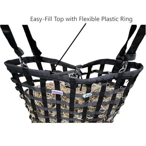 Tahoe Patented 4-Sided Slow Feed Hay Bag with Super Tough Bottom – 2"x2" Openings, Easy-Fill Plastic Ring Top, Holds 4 Flakes, Reinforced Nylon, Dust-Draining Design, 1-Year Warranty - color: Pink