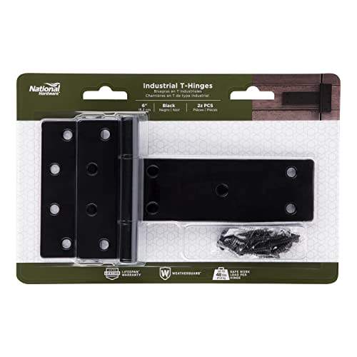 National Hardware Industrial Gate T-Hinges, 6 in, Steel, 2-Pack, Black