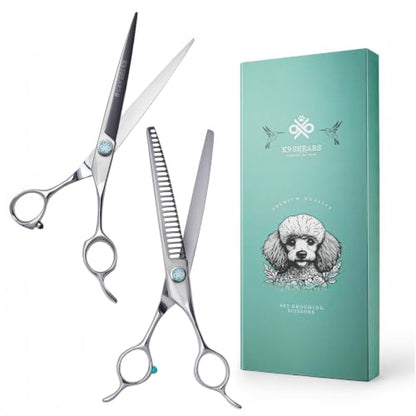 7" Dog Grooming Scissors Set – VG10 Straight & 70% Chunker Shears | Premium VG10 Japanese Steel, Scissors for Dogs & Cats, Razor-Sharp Precision, Lightweight Ergonomic Design - size: 7" Set