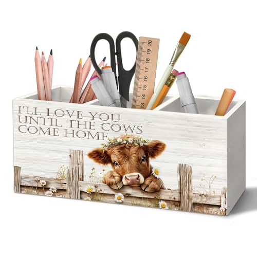Highland Cow Gifts Pen Holder Organizer for Desk Accessories - color: Cow-1, size: 2.5"D x 7.8"W x 3.5"H