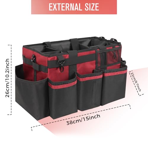 SCAVATA Wearable Cleaning Caddy, Cleaning Caddy Supplies Organizer with Handle & Shoulder Straps for Housekeepers, Under Sink & Car Cleaning Tool Organizers Bag with 4 Foldable Divider (Wine) - color: Wine