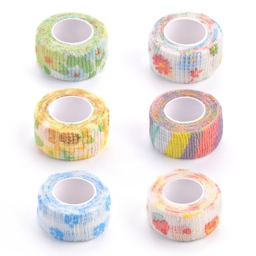 6 Rolls Self Adhesive Bandage Wrap Cute Elastic Cohesive Bandage | Finger Tape Colorful Vet Tape Wrap for Athletic Sports Finger Wrist Ankle (6 Rolls-Flower) - color: 6 Rolls-flower