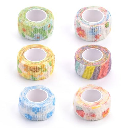 6 Rolls Self Adhesive Bandage Wrap Cute Elastic Cohesive Bandage | Finger Tape Colorful Vet Tape Wrap for Athletic Sports Finger Wrist Ankle (6 Rolls-Flower) - color: 6 Rolls-flower