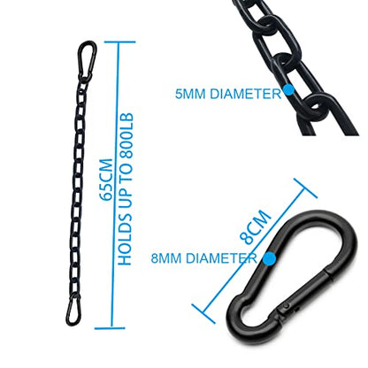 Black Heavy Duty Hanging Chains with 2 Carabiners, Chair Hardware for Indoor Outdoor Playground Hammock Punching Bags 800 LB Capacity Small Chain Double Clips (Black Metal-1 PCS)