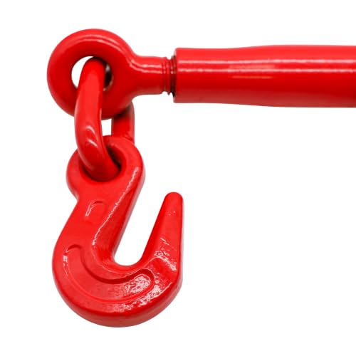 Ratchet Chain Binders 5/16" to 3/8" G70, 4 Pack Heavy Duty Load Binders with Grab Hooks, 5,400 lb Working Load Limit, Forged Steel Chain Binders for Flatbed Truck, Cargo Securement