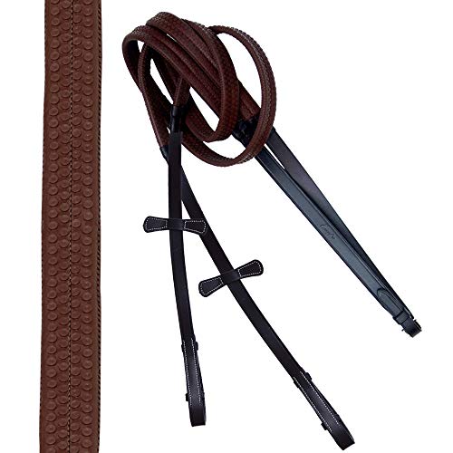 Exion Horse Snaffle Jumping Bridle with Removable Flash & Rubber Reins | Anatomical MonoCrown, Padded Noseband, Fancy Stitched Browband | English Bridle - color: Havana (Choco Brown), size: Cob (Medium Size)