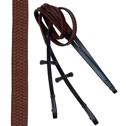 Exion Horse Snaffle Jumping Bridle with Removable Flash & Rubber Reins | Anatomical MonoCrown, Padded Noseband, Fancy Stitched Browband | English Bridle - color: Havana (Choco Brown), size: Cob (Medium Size)
