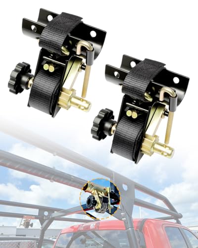Ladder Rack Ratchet Straps with J-Hook (Pair), 2" Black Round Tube Mount - color: Black (2 pcs), size: Black Round Tube