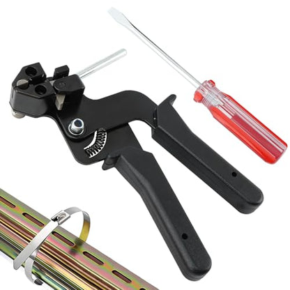 Metal Zip Ties Cutter, Stainless Steel Zip Tie Tightener Wrap Tool, Adjustable Fastening Cutting Self-locking Metal Ties with Free Release Tool for Fence Exhaust Pipe Outdoor