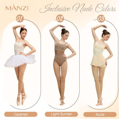 MANZI Women's Stirrup Tights Convertible Dance Tights Adult Women for Ballet Pack of 2 - color: Nude, size: Small-Medium