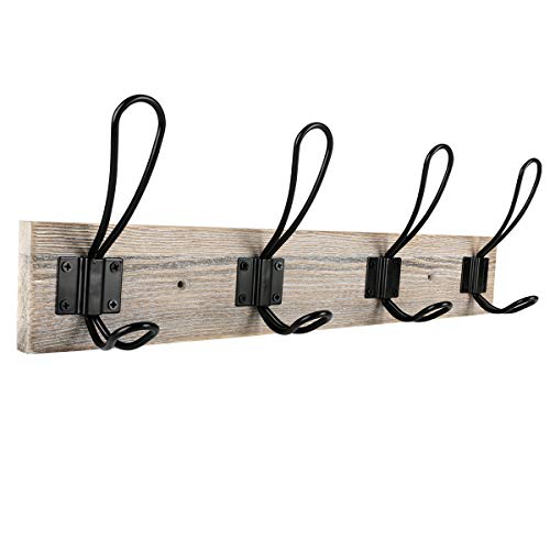 Wall Mounted Coat Rack, Wooden Entryway Vintage Rustic Coat Rack Hat Hanger Rack Zinc die-cast 4-Hook Rail for The Entryway, Bathroom, Bedroom, Kitchen, Mudroom (Pinewood, Metal 4-Hook) - size: Metal 4-Hook